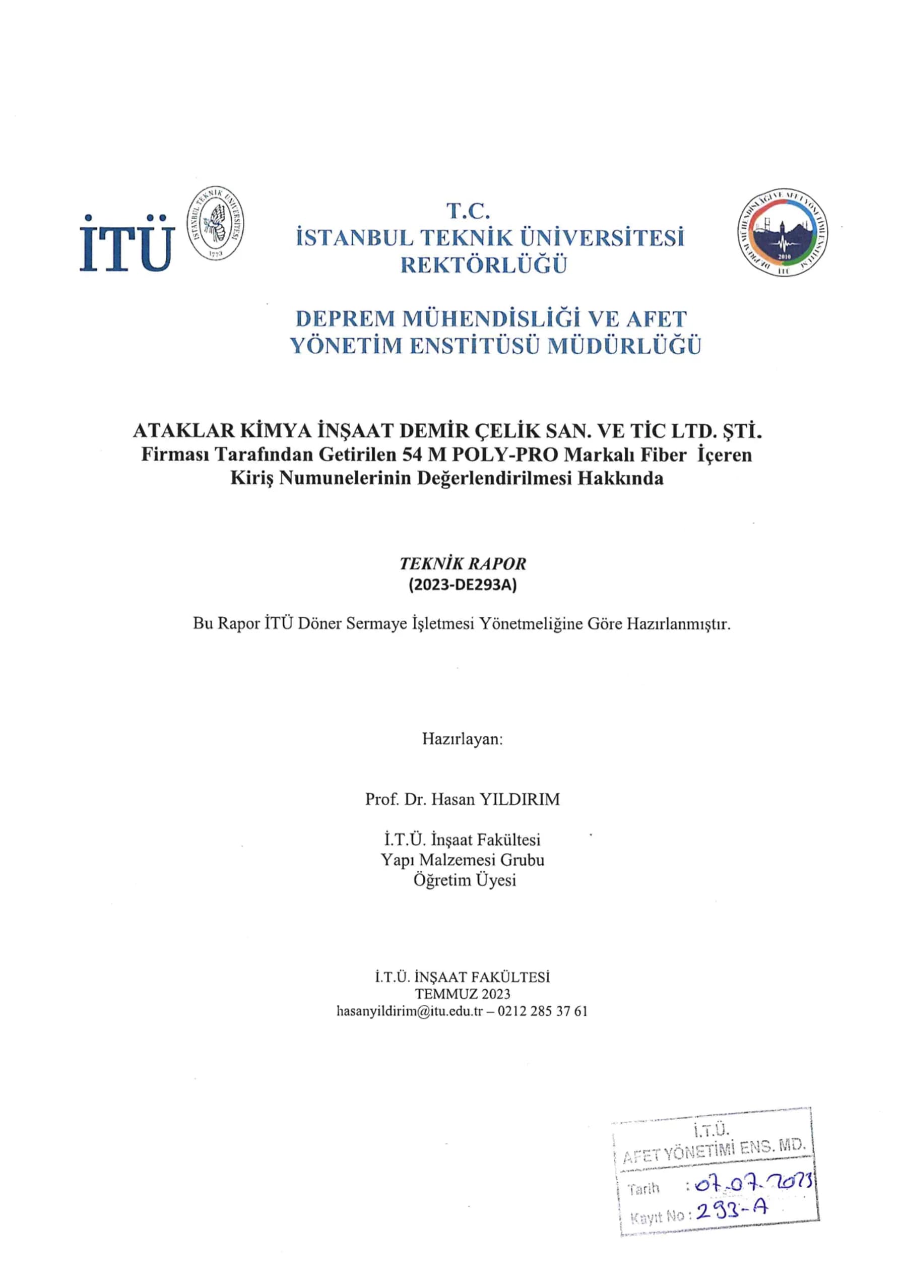 İTÜ Teknik Rapor — 2,0 kg/m³ — Sayfa 1