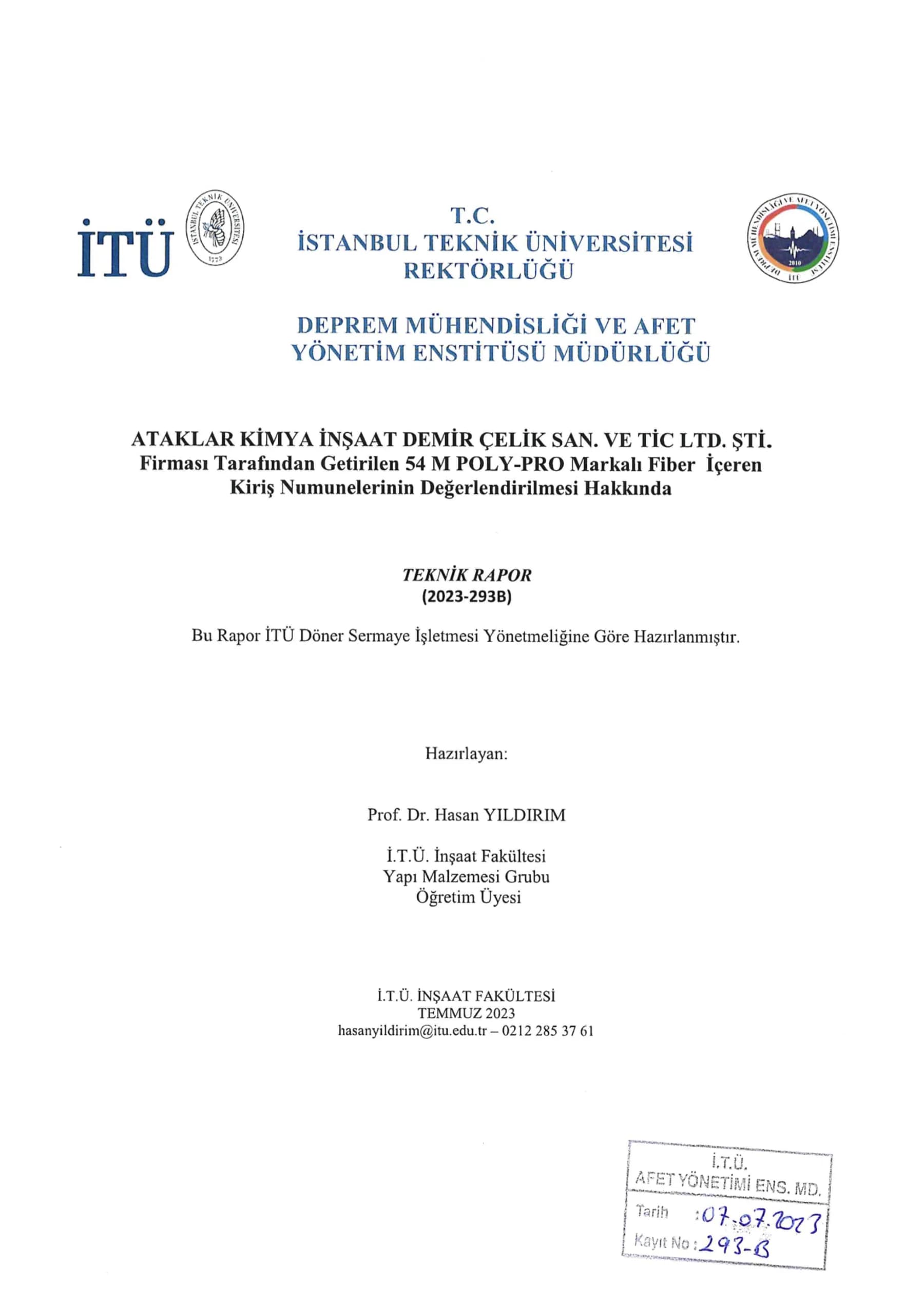 İTÜ Teknik Rapor — 3,0 kg/m³ — Sayfa 1