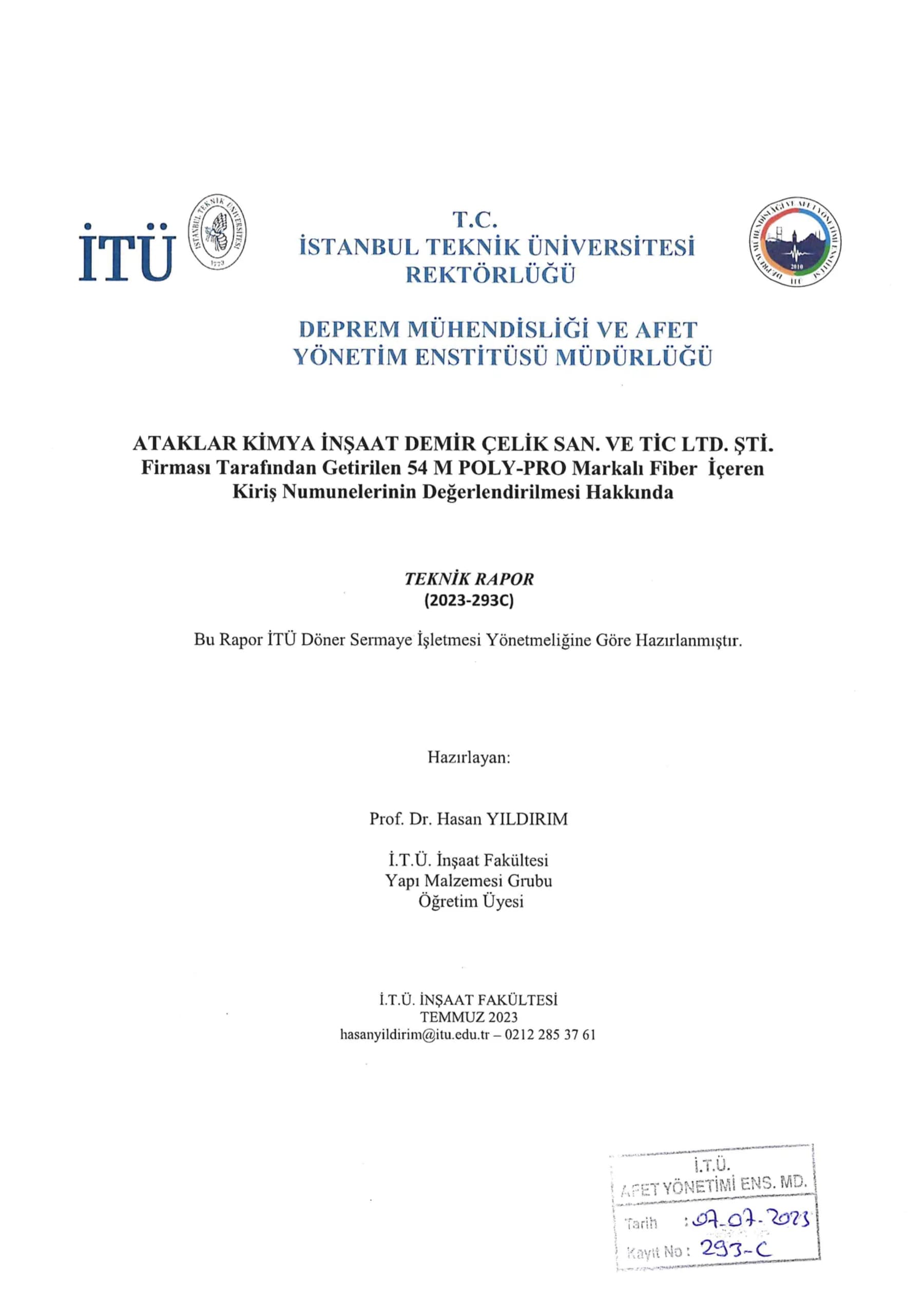 İTÜ Teknik Rapor — 4,0 kg/m³ — Sayfa 1