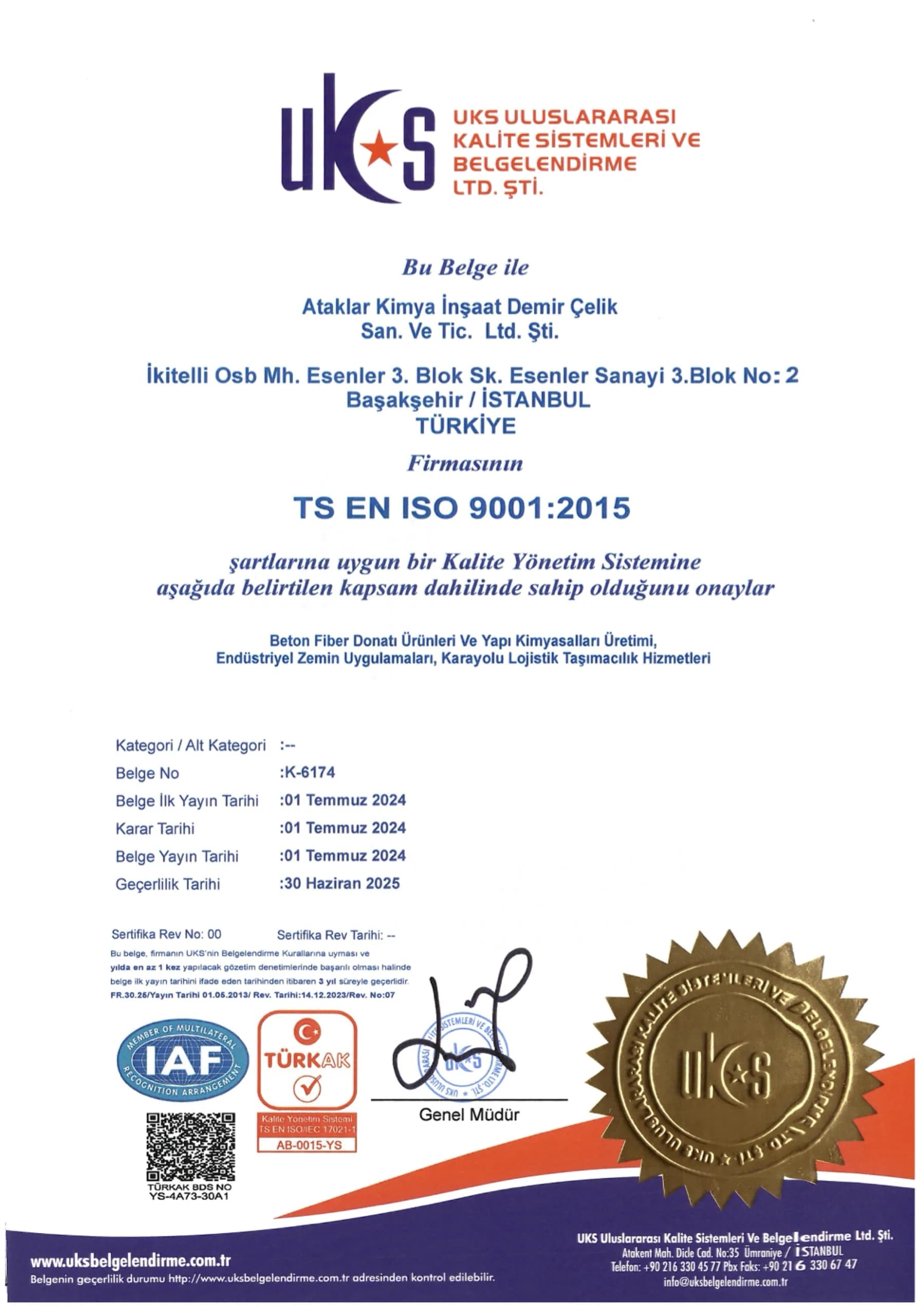 TS EN ISO 9001:2015 Kalite Yönetim Sistemi — Sayfa 1