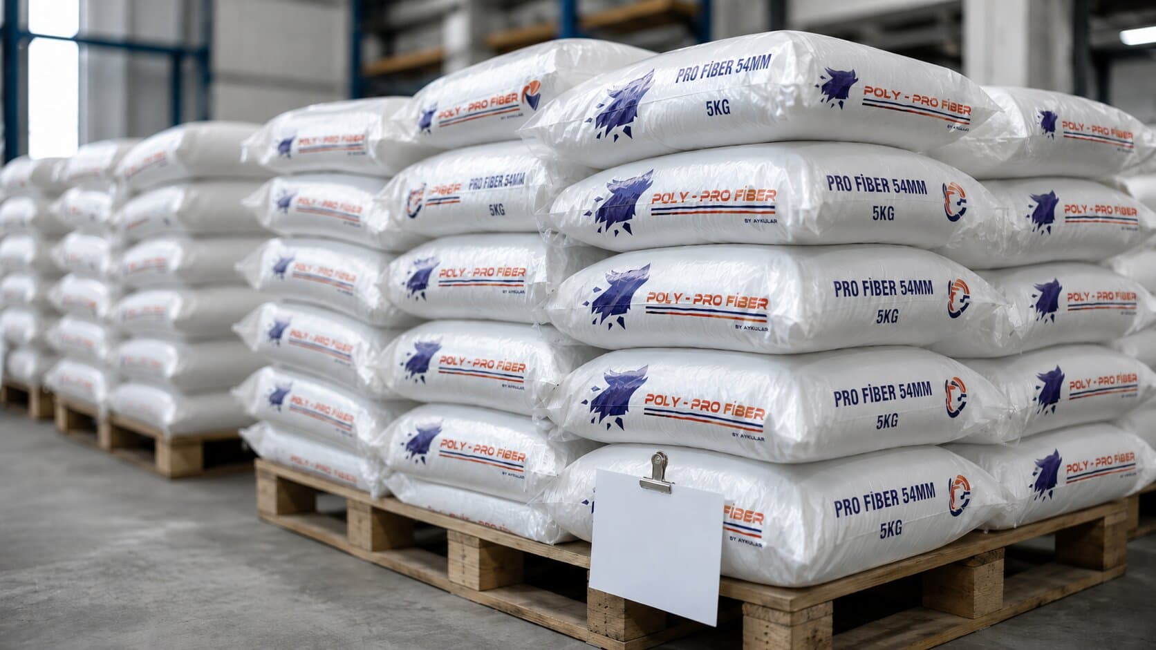 5 kg PolyProFiber bags stacked on a pallet