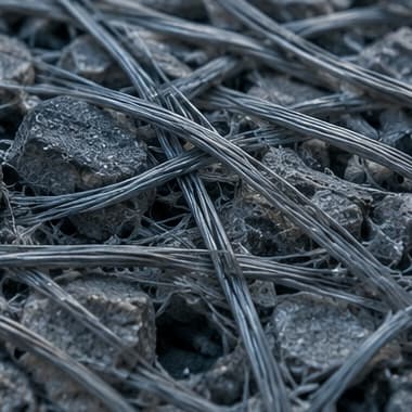 Close-up of macro fibre within the concrete aggregate